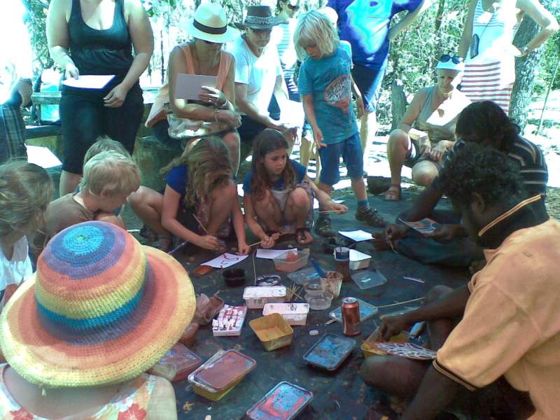 Tourists sitting in a circle